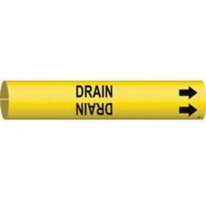 "Drain" Pipe Marker - Plastic, Black on Yellow, 2-1/2" - 3-7/8", 2", 2", 1-1/4", English, Snap-On