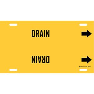 "Drain" Pipe Marker - Plastic, Black on Yellow, 10" - 15", 10", 32", 3-1/2", English, Strap-On