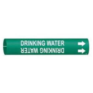 "Drinking Water" Pipe Marker - Plastic, White on Green, 3/4" - 1-3/8", 13/16", 13/16", 1/2", English, Snap-On