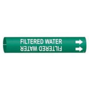 "Filtered Water" Pipe Marker - Plastic, White on Green, 3/4" - 1-3/8", 13/16", 13/16", 1/2", English, Snap-On