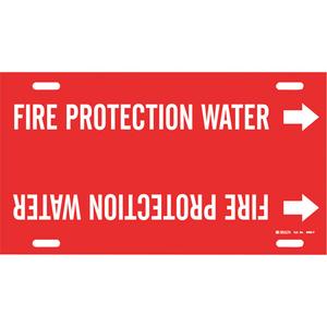 "Fire Protection Water" Pipe Marker - Plastic, White on Red, 6" - 7-7/8", 8", 16", 1-1/4", English, Strap-On