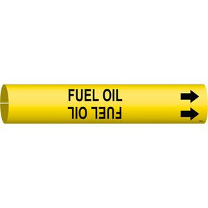 "Fuel Oil" Pipe Marker - Plastic, Black on Yellow, 4" - 6", 2-13/16", 2-13/16", 1-1/4", English, Snap-On
