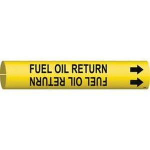 "Fuel Oil Return" Pipe Marker - Plastic, Black on Yellow, 1-1/2" - 2-3/8", 7/8", 7/8", 3/4", English, Snap-On