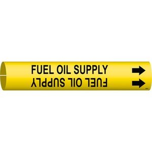 "Fuel Oil Supply" Pipe Marker - Plastic, Black on Yellow, 1-1/2" - 2-3/8", 7/8", 7/8", 3/4", English, Snap-On