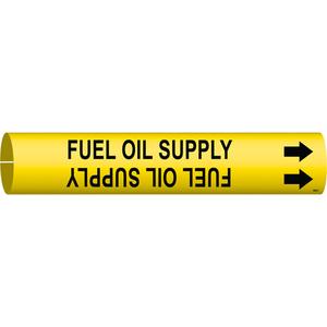 "Fuel Oil Supply" Pipe Marker - Plastic, Black on Yellow, 2-1/2" - 3-7/8", 2", 2", 1-1/4", English, Snap-On