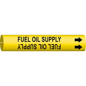 "Fuel Oil Supply" Pipe Marker - Plastic, Black on Yellow, 4" - 6", 2-13/16", 2-13/16", 1-1/4", English, Snap-On