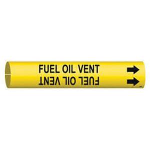 "Fuel Oil Vent" Pipe Marker - Plastic, Black on Yellow, 1-1/2" - 2-3/8", 7/8", 7/8", 3/4", English, Snap-On