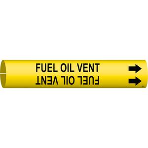 "Fuel Oil Vent" Pipe Marker - Plastic, Black on Yellow, 2-1/2" - 3-7/8", 2", 2", 1-1/4", English, Snap-On