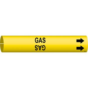 "Gas" Pipe Marker - Plastic, Black on Yellow, 3/4" - 1-3/8", 13/16", 13/16", 1/2", English, Snap-On