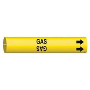 "Gas" Pipe Marker - Plastic, Black on Yellow, 1-1/2" - 2-3/8", 7/8", 7/8", 3/4", English, Snap-On