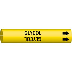 "Glycol" Pipe Marker - Plastic, Black on Yellow, 1-1/2" - 2-3/8", 7/8", 7/8", 3/4", English, Snap-On