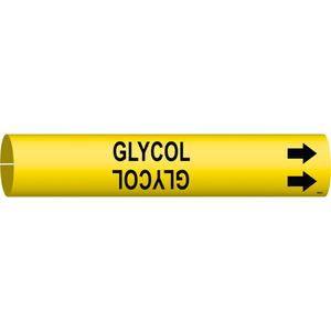 "Glycol" Pipe Marker - Plastic, Black on Yellow, 4" - 6", 2-13/16", 2-13/16", 1-1/4", English, Snap-On