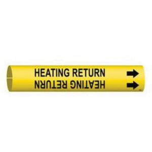 "Heating Return" Pipe Marker - Plastic, Black on Yellow, 3/4" - 1-3/8", 13/16", 13/16", 1/2", English, Snap-On