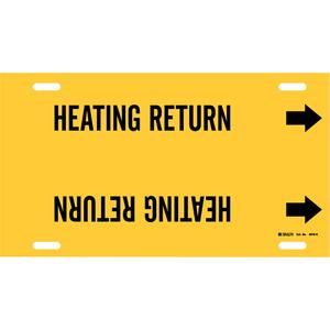 "Heating Return" Pipe Marker - Plastic, Black on Yellow, 10" - 15", 10", 32", 3-1/2", English, Strap-On
