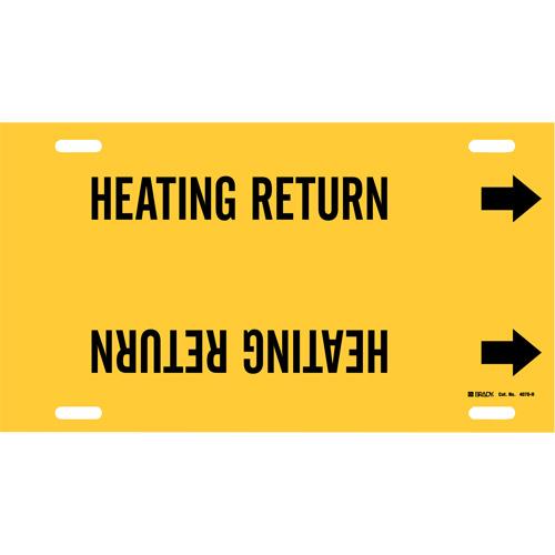 "Heating Return" Pipe Marker - Plastic, Black on Yellow, 10" - 15", 10", 32", 3-1/2", English, Strap-On