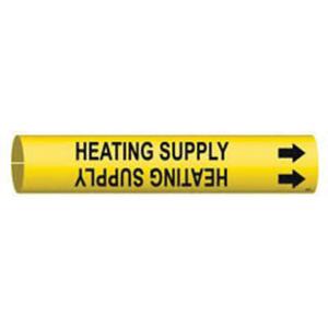 "Heating Supply" Pipe Marker - Plastic, Black on Yellow, 3/4" - 1-3/8", 13/16", 13/16", 1/2", English, Snap-On