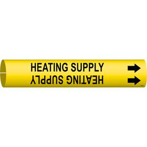 "Heating Supply" Pipe Marker - Plastic, Black on Yellow, 4" - 6", 2-13/16", 2-13/16", 1-1/4", English, Snap-On