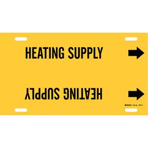 "Heating Supply" Pipe Marker - Plastic, Black on Yellow, 8" - 9-7/8", 10", 24", 2-1/2", English, Strap-On