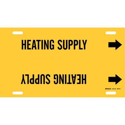 "Heating Supply" Pipe Marker - Plastic, Black on Yellow, 8" - 9-7/8", 10", 24", 2-1/2", English, Strap-On