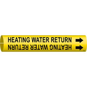 "Heating Water Return" Pipe Marker - Plastic, Black on Yellow, 4" - 6", 2-13/16", 2-13/16", 1-1/4", English, Snap-On