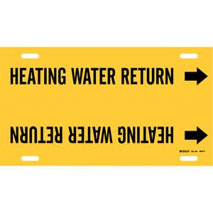 "Heating Water Return" Pipe Marker - Plastic, Black on Yellow, 6" - 7-7/8", 8", 16", 1-1/4", English, Strap-On