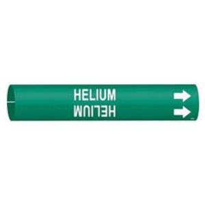 "Helium" Pipe Marker - Plastic, White on Green, 2-1/2" - 3-7/8", 2", 2", 1-1/4", English, Snap-On
