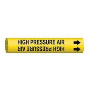 "High Pressure Air" Pipe Marker - Plastic, Black on Yellow, 3/4" - 1-3/8", 13/16", 13/16", 1/2", English, Snap-On