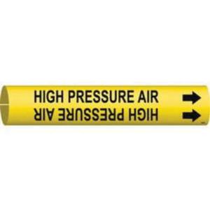 "High Pressure Air" Pipe Marker - Plastic, Black on Yellow, 1-1/2" - 2-3/8", 7/8", 7/8", 3/4", English, Snap-On