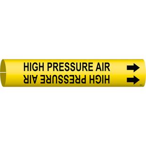 "High Pressure Air" Pipe Marker - Plastic, Black on Yellow, 2-1/2" - 3-7/8", 2", 2", 1-1/4", English, Snap-On