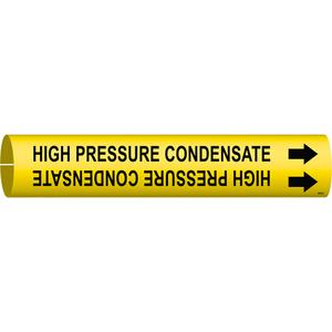 "High Pressure Condensate" Pipe Marker - Plastic, Black on Yellow, 4" - 6", 2-13/16", 2-13/16", 1-1/4", English, Snap-On