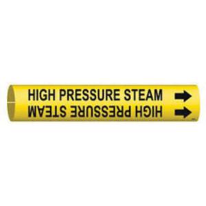 "High Pressure Steam" Pipe Marker - Plastic, Black on Yellow, 3/4" - 1-3/8", 13/16", 13/16", 1/2", English, Snap-On