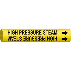 "High Pressure Steam" Pipe Marker - Plastic, Black on Yellow, 1-1/2" - 2-3/8", 7/8", 7/8", 3/4", English, Snap-On