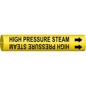 "High Pressure Steam" Pipe Marker - Plastic, Black on Yellow, 4" - 6", 2-13/16", 2-13/16", 1-1/4", English, Snap-On