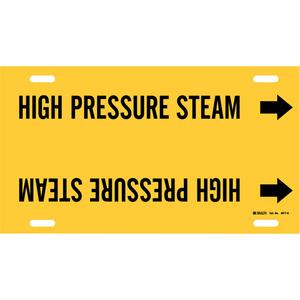 "High Pressure Steam" Pipe Marker - Plastic, Black on Yellow, 8" - 9-7/8", 10", 24", 2-1/2", English, Strap-On