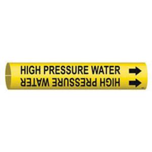 "High Pressure Water" Pipe Marker - Plastic, Black on Yellow, 3/4" - 1-3/8", 13/16", 13/16", 1/2", English, Snap-On