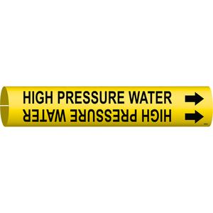 "High Pressure Water" Pipe Marker - Plastic, Black on Yellow, 1-1/2" - 2-3/8", 7/8", 7/8", 3/4", English, Snap-On