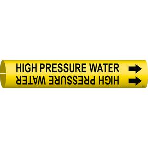 "High Pressure Water" Pipe Marker - Plastic, Black on Yellow, 2-1/2" - 3-7/8", 2", 2", 1-1/4", English, Snap-On