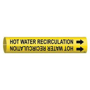 "Hot Water Recirculation" Pipe Marker - Plastic, Black on Yellow, 3/4" - 1-3/8", 13/16", 13/16", 1/2", English, Snap-On