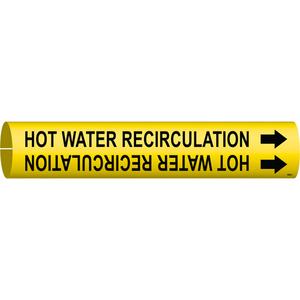 "Hot Water Recirculation" Pipe Marker - Plastic, Black on Yellow, 2-1/2" - 3-7/8", 2", 2", 1-1/4", English, Snap-On