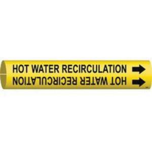 "Hot Water Recirculation" Pipe Marker - Plastic, Black on Yellow, 4" - 6", 2-13/16", 2-13/16", 1-1/4", English, Snap-On