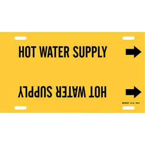 "Hot Water Supply" Pipe Marker - Plastic, Black on Yellow, 10" - 15", 10", 32", 3-1/2", English, Strap-On