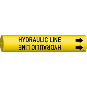 "Hydraulic Line" Pipe Marker - Plastic, Black on Yellow, 1-1/2" - 2-3/8", 7/8", 7/8", 3/4", English, Snap-On