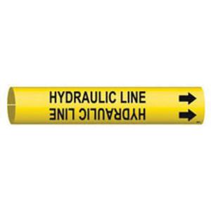 "Hydraulic Line" Pipe Marker - Plastic, Black on Yellow, 2-1/2" - 3-7/8", 2", 2", 1-1/4", English, Snap-On