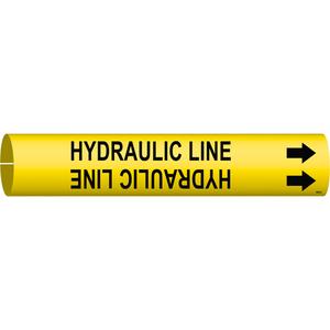 "Hydraulic Line" Pipe Marker - Plastic, Black on Yellow, 4" - 6", 2-13/16", 2-13/16", 1-1/4", English, Snap-On