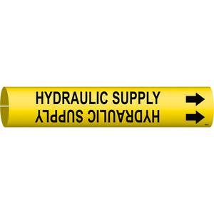 "Hydraulic Supply" Pipe Marker - Plastic, Black on Yellow, 2-1/2" - 3-7/8", 2", 2", 1-1/4", English, Snap-On