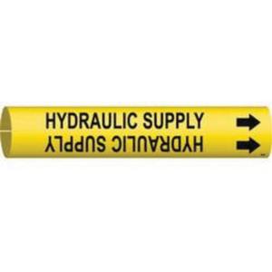 "Hydraulic Supply" Pipe Marker - Plastic, Black on Yellow, 4" - 6", 2-13/16", 2-13/16", 1-1/4", English, Snap-On