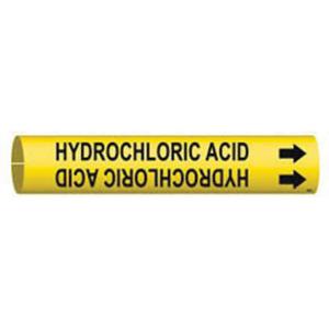 "Hydrochloric Acid" Pipe Marker - Plastic, Black on Yellow, 3/4" - 1-3/8", 13/16", 13/16", 1/2", English, Snap-On