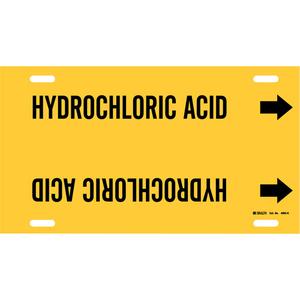 "Hydrochloric Acid" Pipe Marker - Plastic, Black on Yellow, 8" - 9-7/8", 10", 24", 2-1/2", English, Strap-On