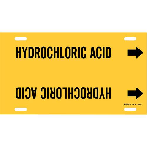 "Hydrochloric Acid" Pipe Marker - Plastic, Black on Yellow, 8" - 9-7/8", 10", 24", 2-1/2", English, Strap-On