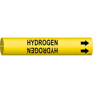 "Hydrogen" Pipe Marker - Plastic, Black on Yellow, 1-1/2" - 2-3/8", 7/8", 7/8", 3/4", English, Snap-On